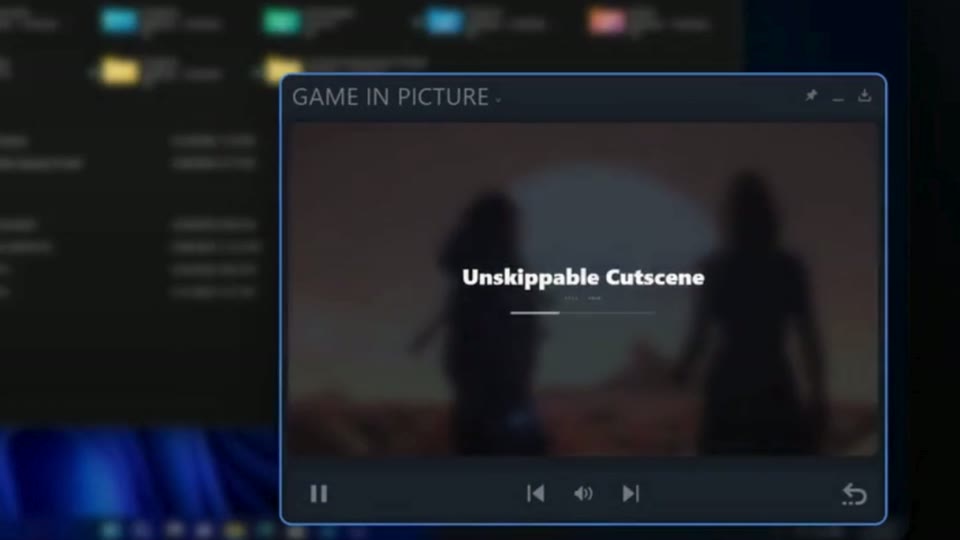 A game cutscene kept visible in the Game in Picture overlay.
