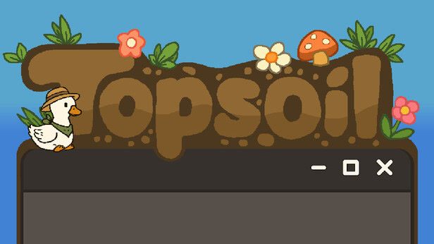The Topsoil logo growing out of a strip of soil on top of a desktop window.