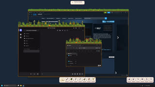 Gardens growing along the tops of the Steam, Discord and File Explorer windows.