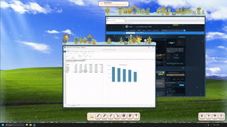 Snow falling over gardens on a spreadsheet and the Steam store.